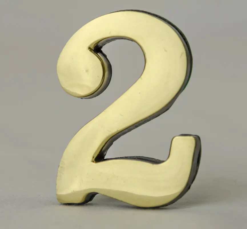 2 Inch Brass Number Two with Self Adhesive Back