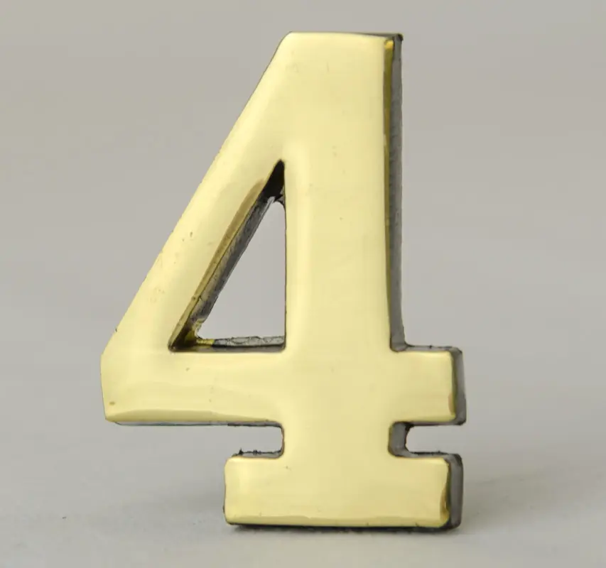 2 Inch Brass Number Four with Self Adhesive Back