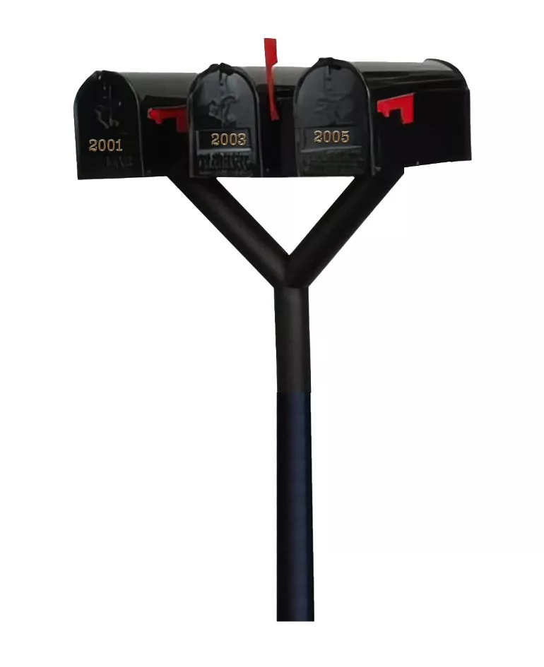 QualArc Penfield TRIPLE Mailbox Post System, no base with three E1 Economy Mailboxes Black