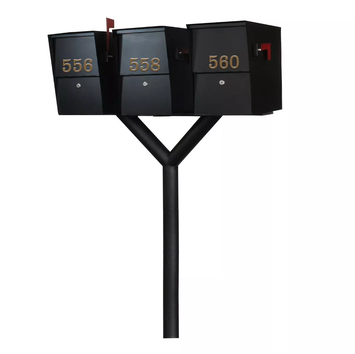 QualArc Penfield TRIPLE Mailbox Post System, no base with two Letter Sentry mailboxes Black
