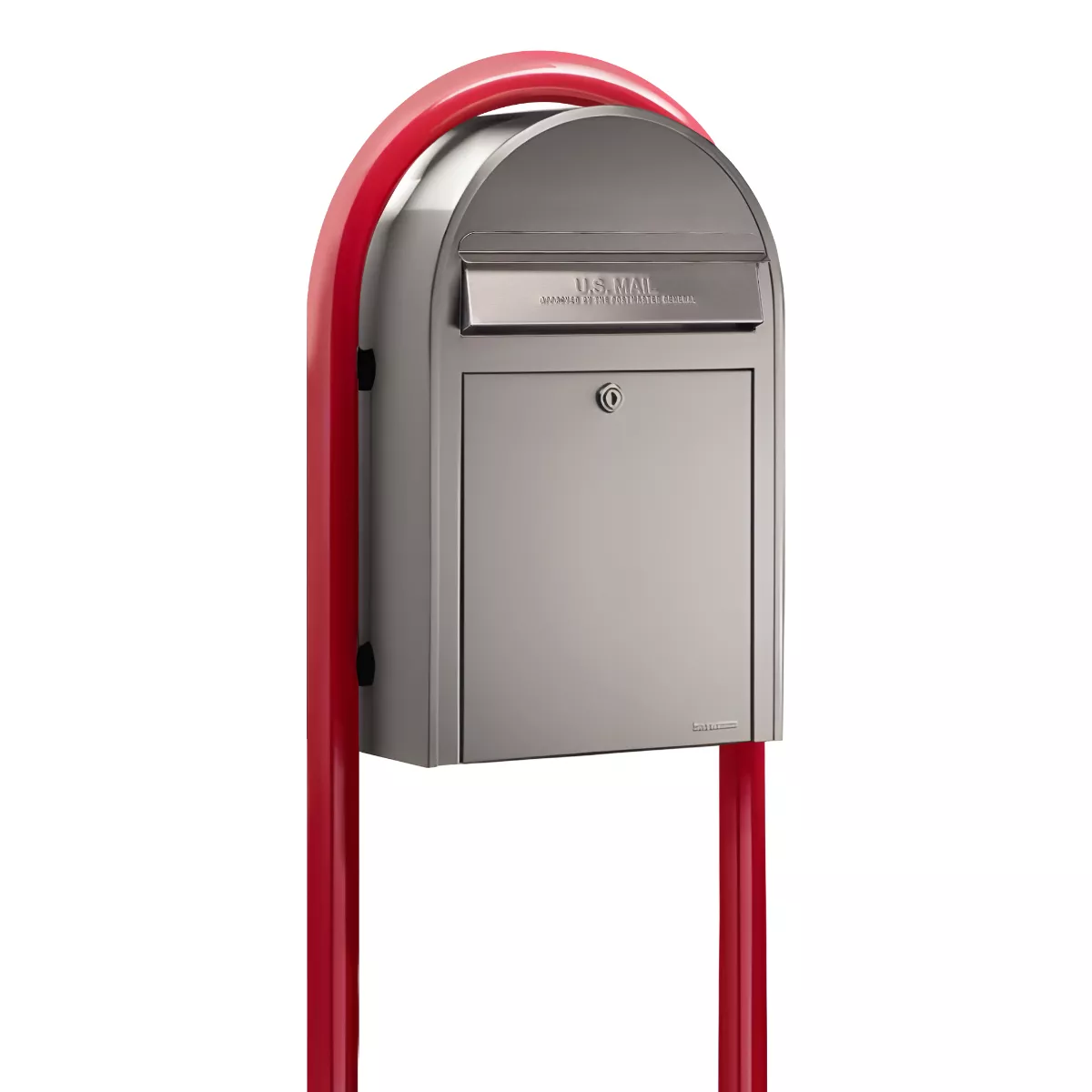 USPS Approved Bobi Classic Front Access Modern Locking Stainless Steel Mailbox and Round Red Post Combo