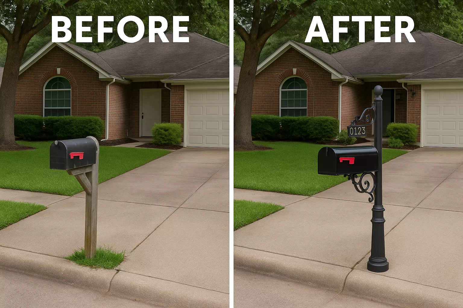 comparison of new and old residential mailbox with post