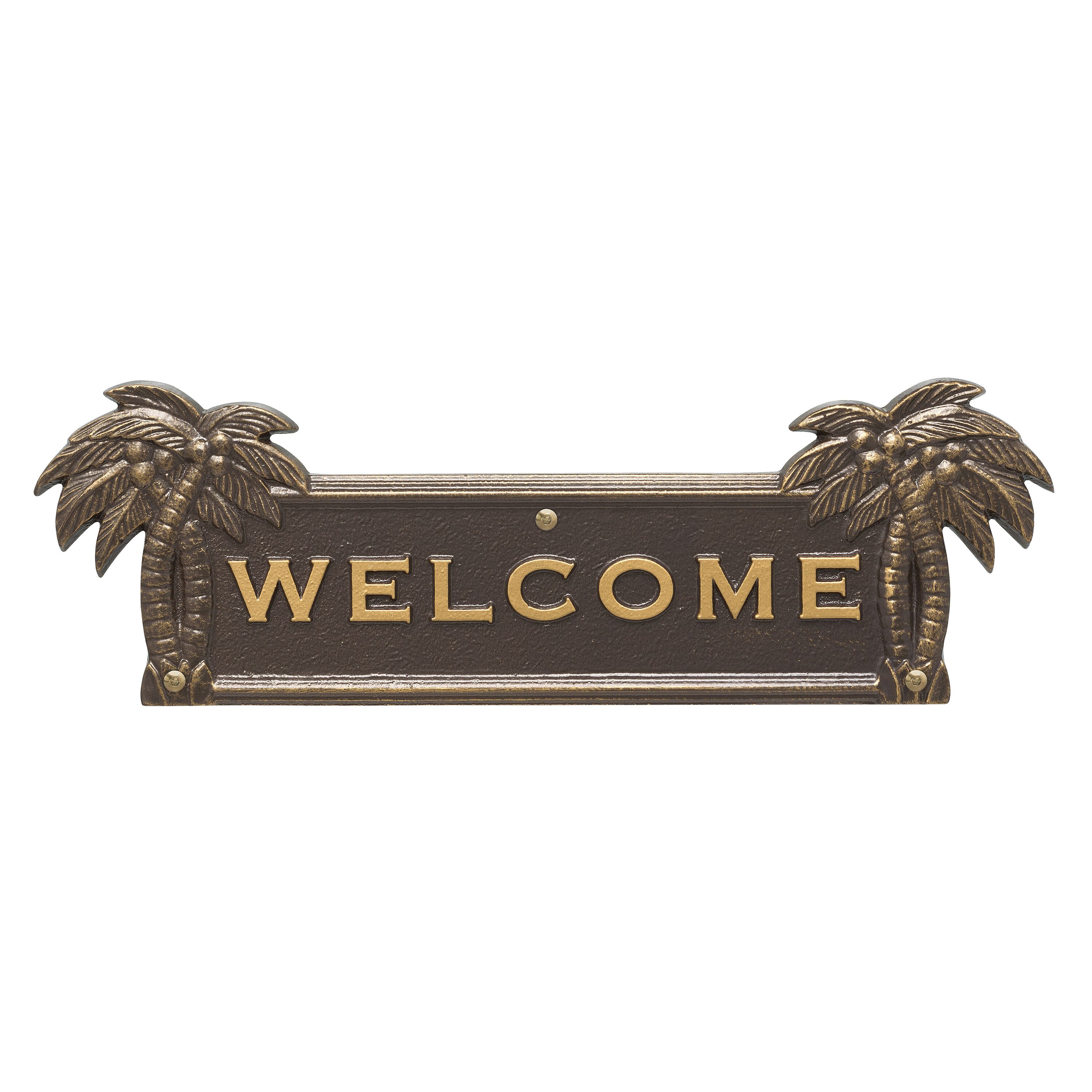 Palm Tree Welcome Plaque - Bronze with Gold