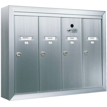 4 Compartment Surface Mount Vertical Mailboxes - Anodized Aluminum