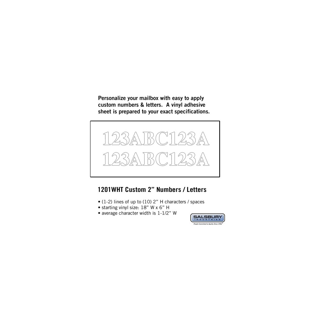 Salsbury Custom Numbers / Letters - Horizontal - Vinyl - 2 Inches High