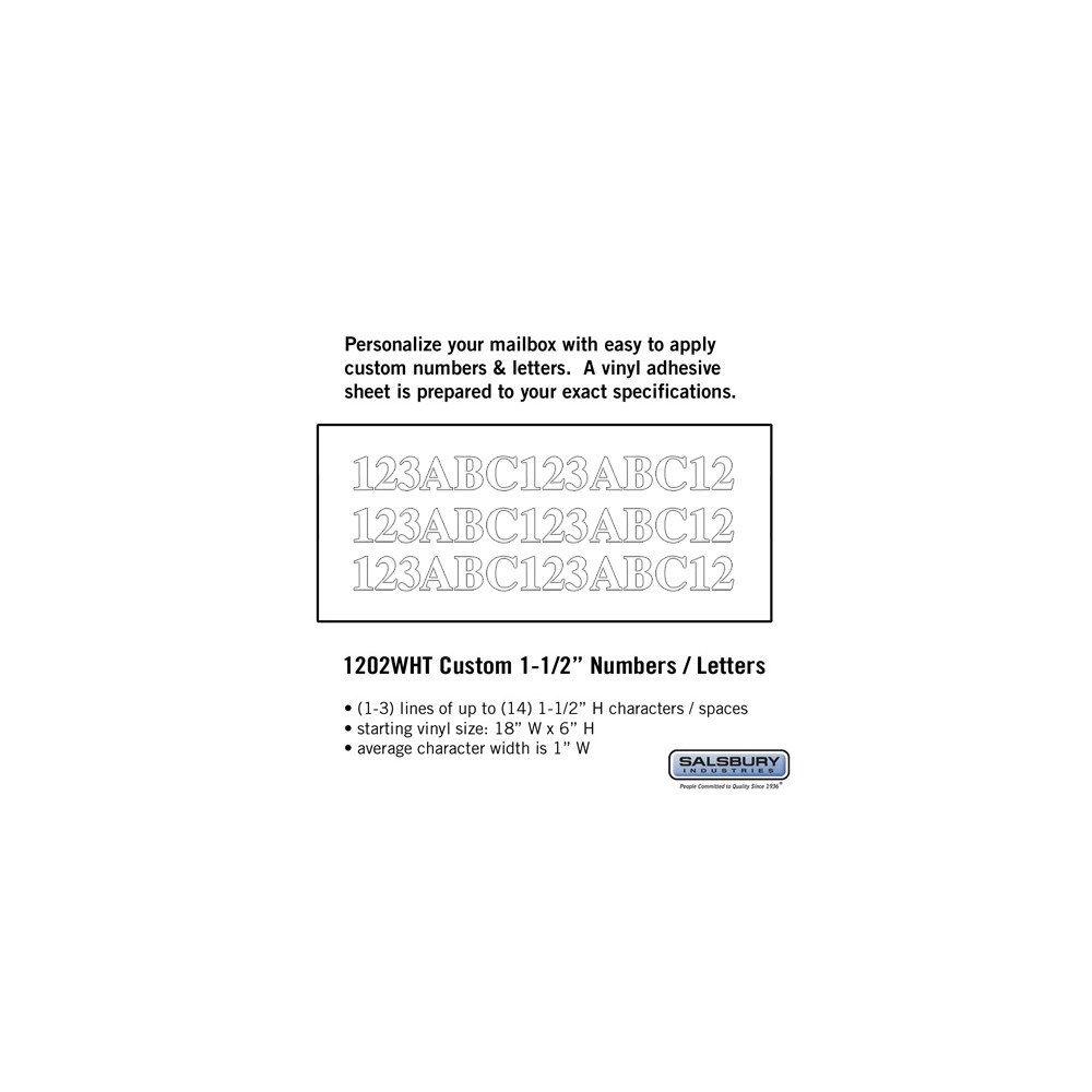 Salsbury Custom Numbers / Letters - Horizontal - Vinyl - 1.5 Inches High