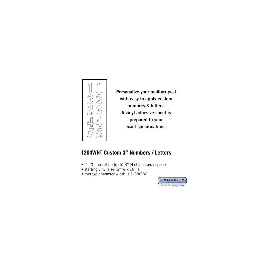 Salsbury Custom Numbers / Letters - Vertical - Vinyl - 3 Inches High
