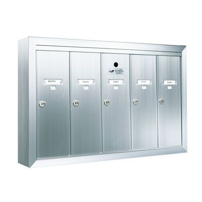 5 Compartment Surface Mount Vertical Mailboxes - Anodized Aluminum