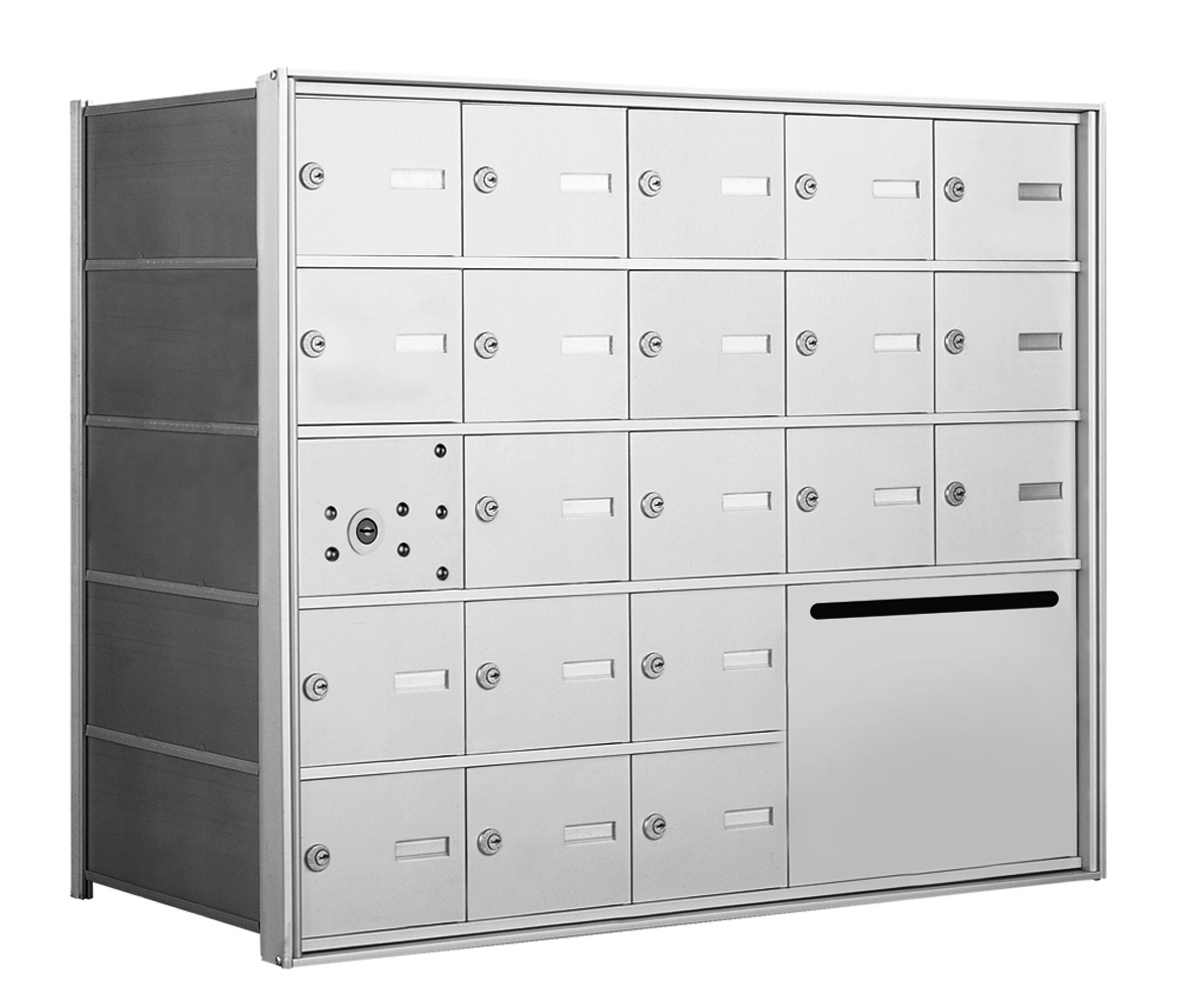 4B+ Front-Loading Horizontal Mailboxes in Anodized Aluminum Finish - 20 Tenant doors and 1 Outgoing Mail Collection