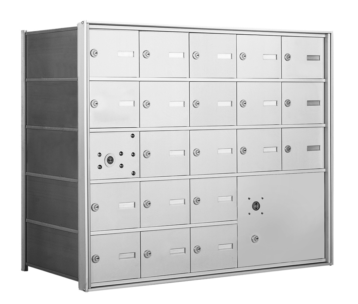 4B+ Front-Loading Horizontal Mailboxes in Anodized Aluminum Finish - 20 Tenant Doors and 1 Parcel Locker