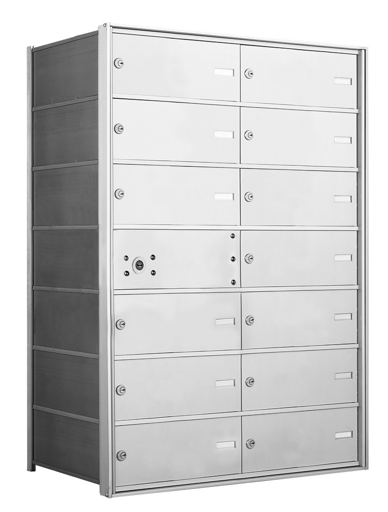 4B+ Front-Loading Horizontal Mailboxes in Anodized Aluminum Finish - 13 Tenant Double Wide Doors