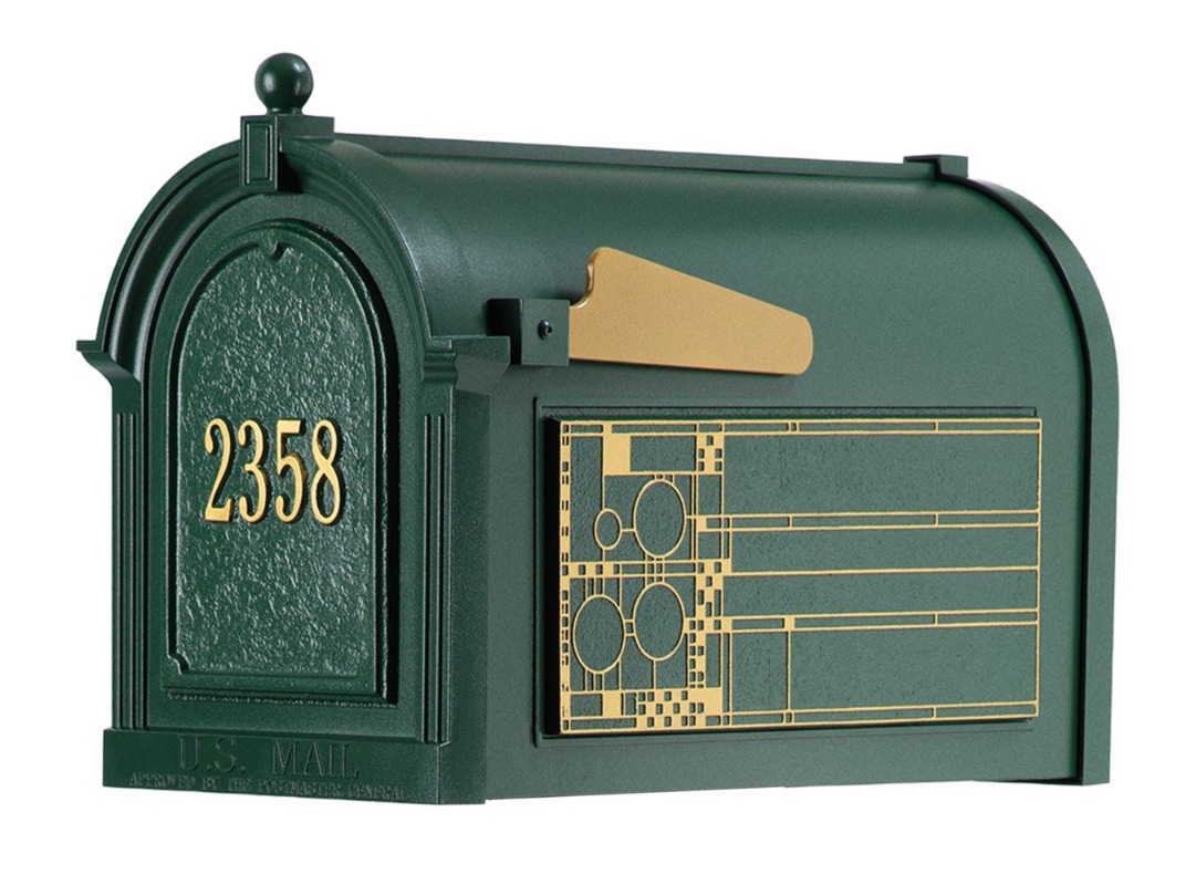 Whitehall Capitol Mailbox Frank Lloyd Wright Coonley Package #1 (Capitol Mailbox, Personalized Door, Non-Personalized Coonley Sides)