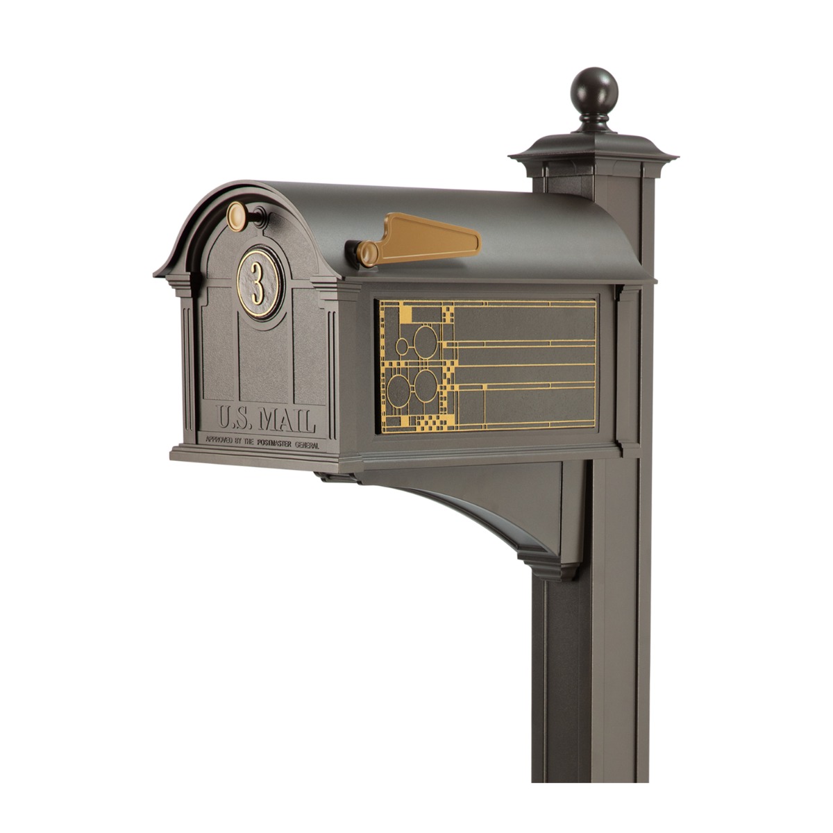 Whitehall Balmoral Mailbox Frank Lloyd Wright Coonley Package #2 (Balmoral Mailbox, Post, Personalized Door Medallion, Non-Personalized Coonley Sides)