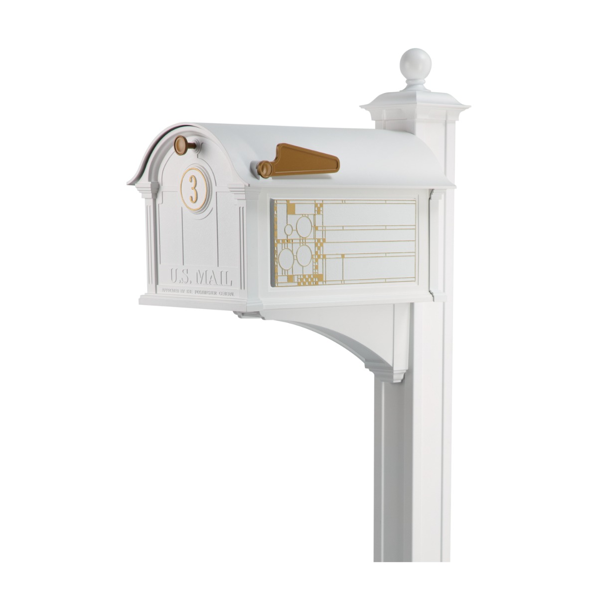 Whitehall Balmoral Mailbox Frank Lloyd Wright Coonley Package #2 (Balmoral Mailbox, Post, Personalized Door Medallion, Non-Personalized Coonley Sides)