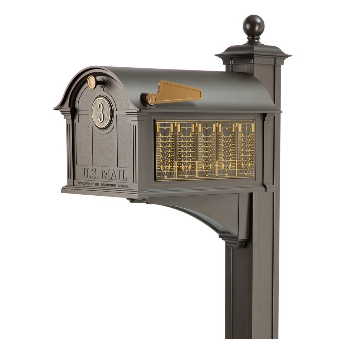 Whitehall Balmoral Mailbox Frank Lloyd Wright Tree Of Life Package #2 (Balmoral Mailbox, Post, Personalized Door Medallion, Non-Personalized Tree Of Life Sides)