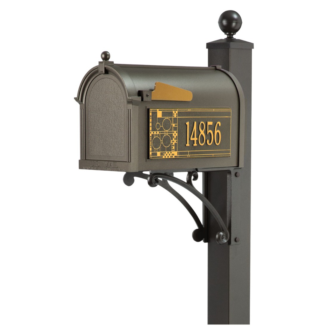 Whitehall Deluxe Mailbox Frank Lloyd Wright Coonley Package #2 (Capitol Mailbox, Deluxe Post, Personalized Coonley Side Plaques)