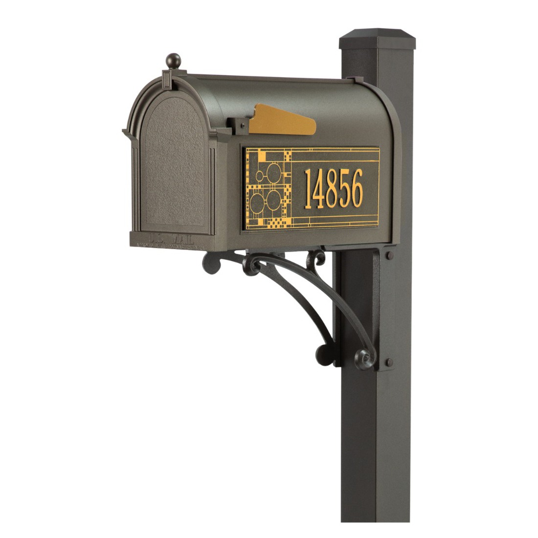 Whitehall Superior Mailbox Frank Lloyd Wright Coonley Package #2 (Capitol Mailbox, Superior Post, Personalized Coonley Side Plaques)