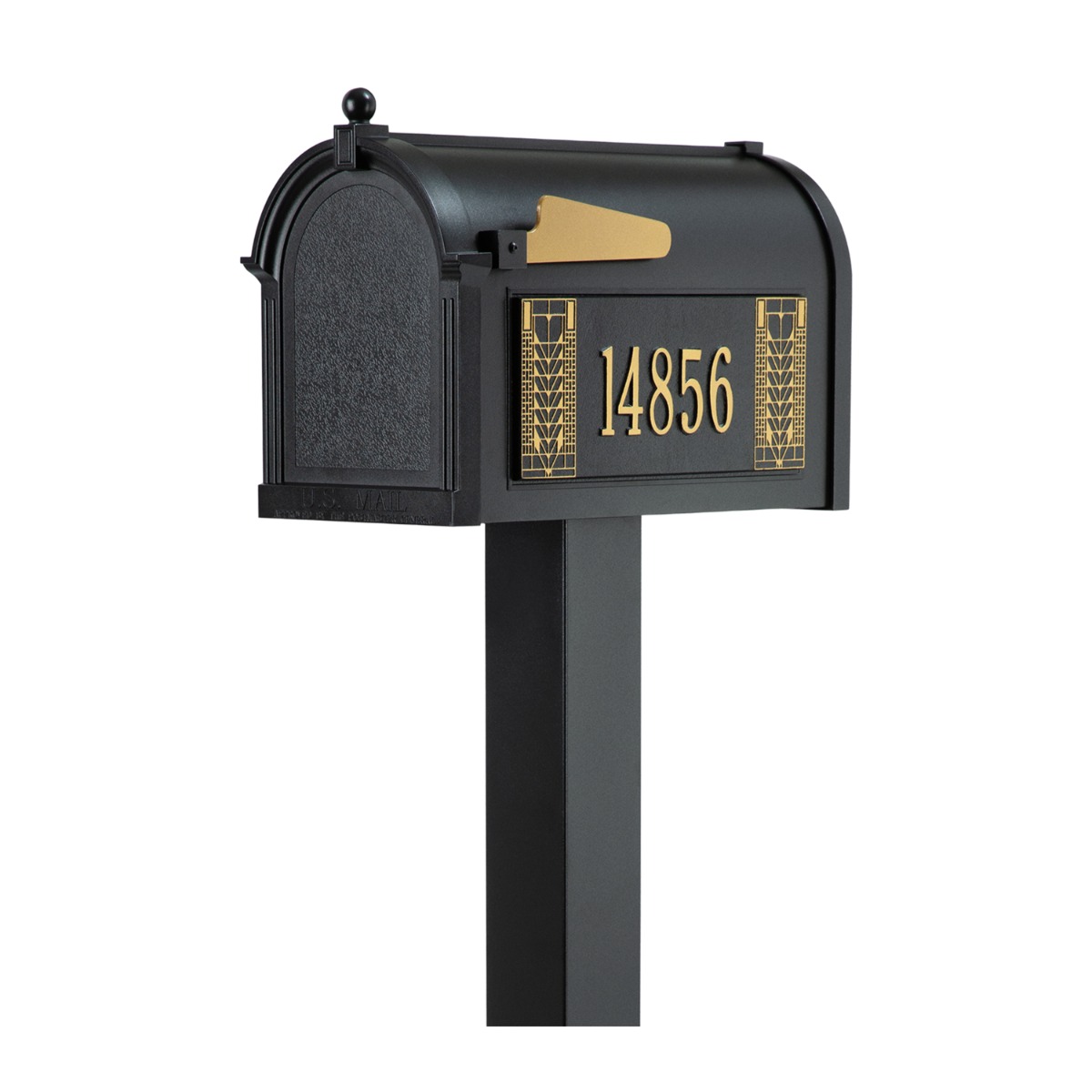 Whitehall Premium Mailbox Frank Lloyd Wright Tree Of Life Package #2 (Capitol Mailbox, Standard Post, Personalized Tree Of Life Side Plaques)