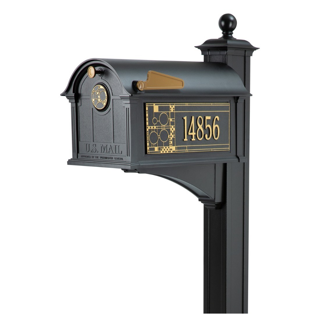 Whitehall Balmoral Mailbox Frank Lloyd Wright Coonley Package #3 (Balmoral Mailbox, Post, Coonley Door Medallion, Personalized Coonley Sides)