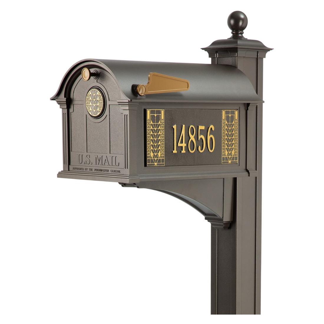 Whitehall Balmoral Mailbox Frank Lloyd Wright Tree Of Life Package #3 (Balmoral Mailbox, Post, Tree Of Life Door Medallion, Personalized Tree Of Life Sides)