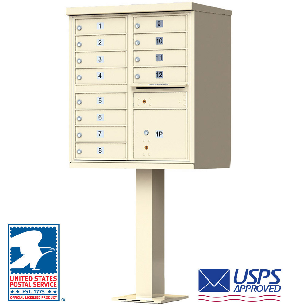12 Tenant Door CBU Mailbox - USPS Approved (Includes Pedestal)