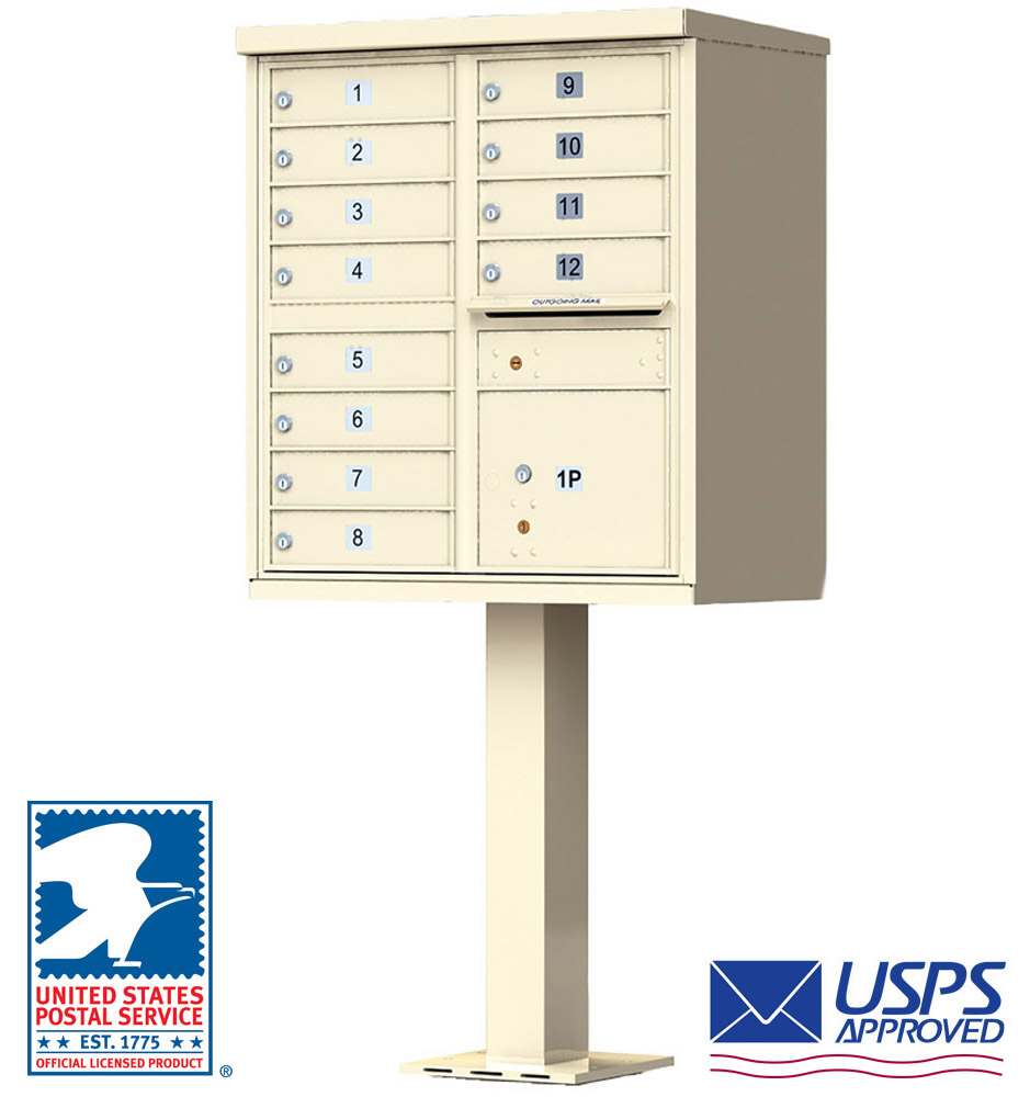 Florence 12-Door Cluster Mailbox Premium Package with Pedestal and Installation Hardware