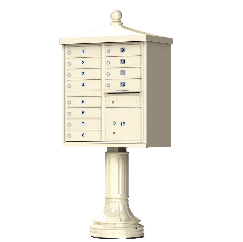 Florence 12 Door Cluster Mailbox CBU with 1 Parcel Locker, Decorative Finial and Pedestal Included