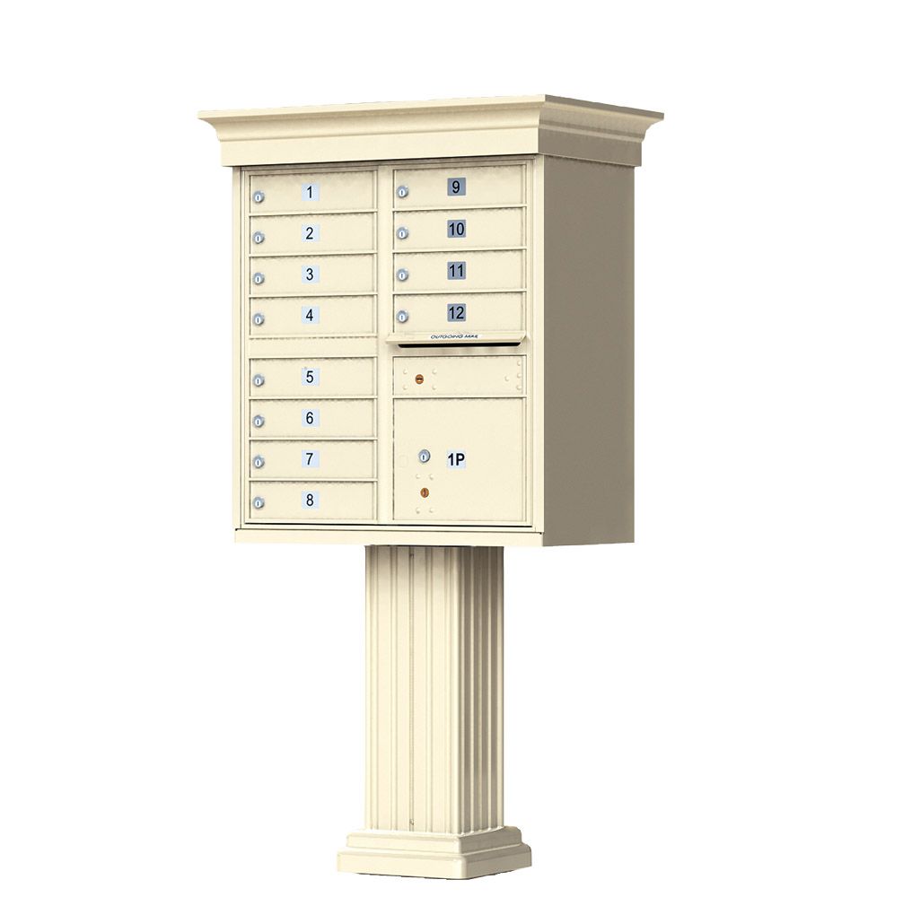 Florence 12 Door Cluster Mailbox CBU with 1 Parcel Locker, Decorative Crown and Pedestal Included