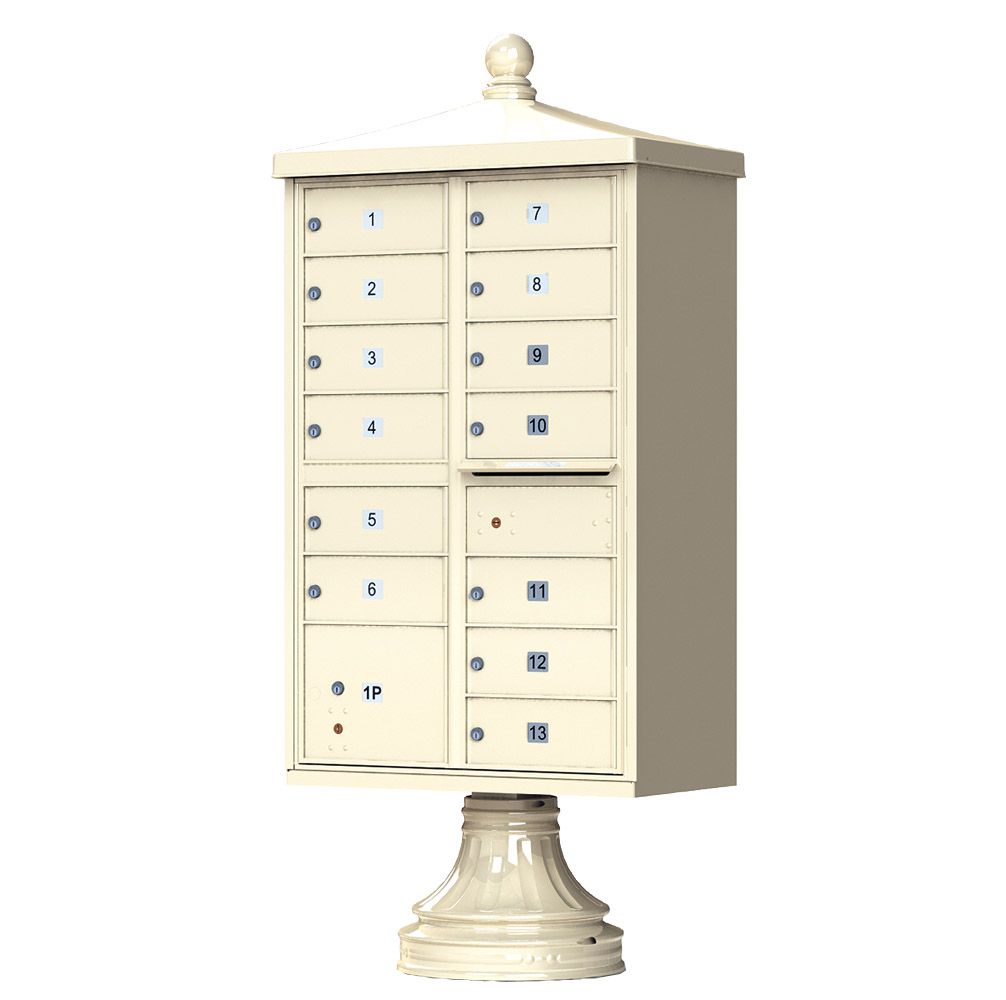 Florence 13 Door Cluster Mailbox CBU with 1 Parcel Locker, Decorative Finial and Pedestal Included