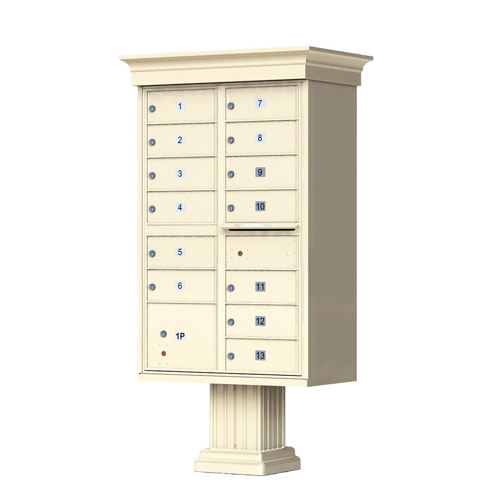 Florence 13 Door Cluster Mailbox CBU with 1 Parcel Locker, Decorative Crown and Pedestal Included