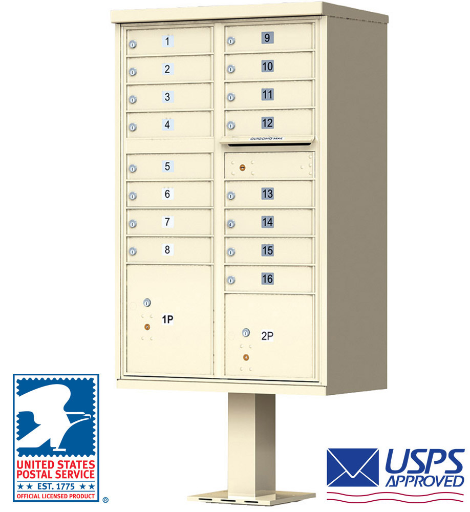 16 Tenant Door CBU Mailbox - USPS Approved (Includes Pedestal)
