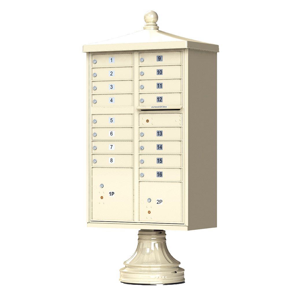 Florence 16 Door Cluster Mailbox CBU with 2 Parcel Lockers, Decorative Finial and Pedestal Included