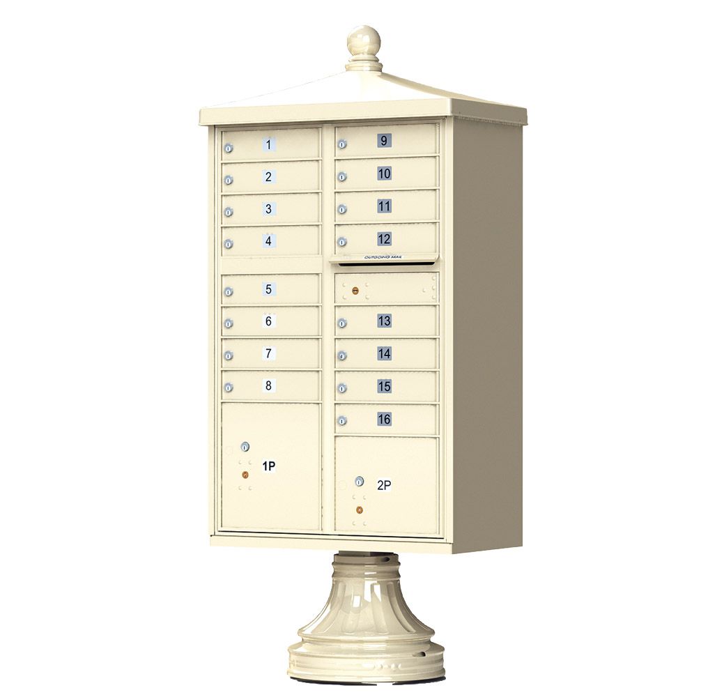 Cluster Box Unit  With Finial Cap and Traditional Pedestal Accessories -16 Compartments