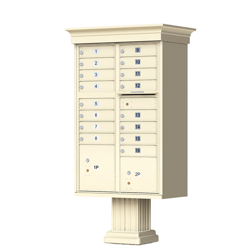 Decorative Cluster Mailbox with Crown Cap and Pillar Pedestal - 16 Compartments