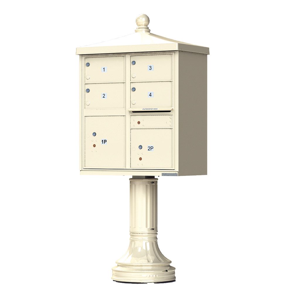Florence 4 Door Cluster Mailbox CBU with 2 Parcel Lockers, Decorative Finial and Pedestal Included