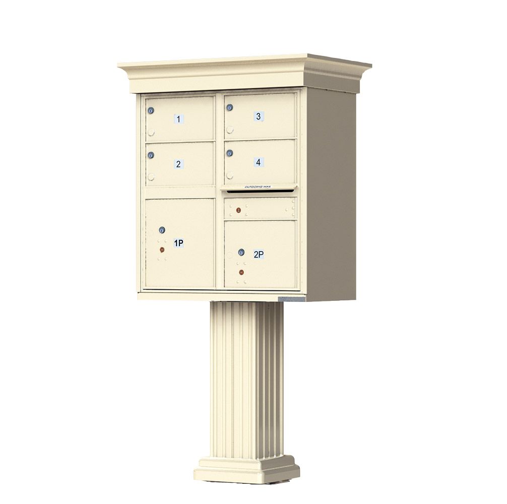 Decorative Crown Cap 4 Door CBU Mailbox with Extra Large Tenant Doors - (Includes Pedestal)