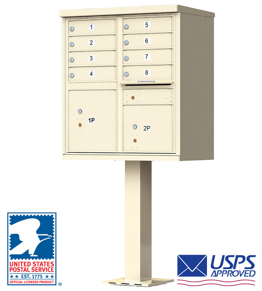8 Tenant Door CBU Mailbox - USPS Approved (Includes Pedestal)