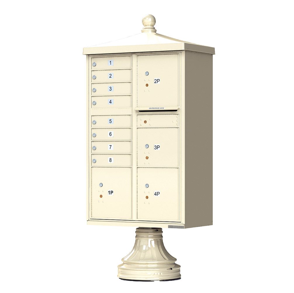 Florence 8 Door Cluster Mailbox CBU with 4 Parcel Lockers, Decorative Finial and Pedestal Included