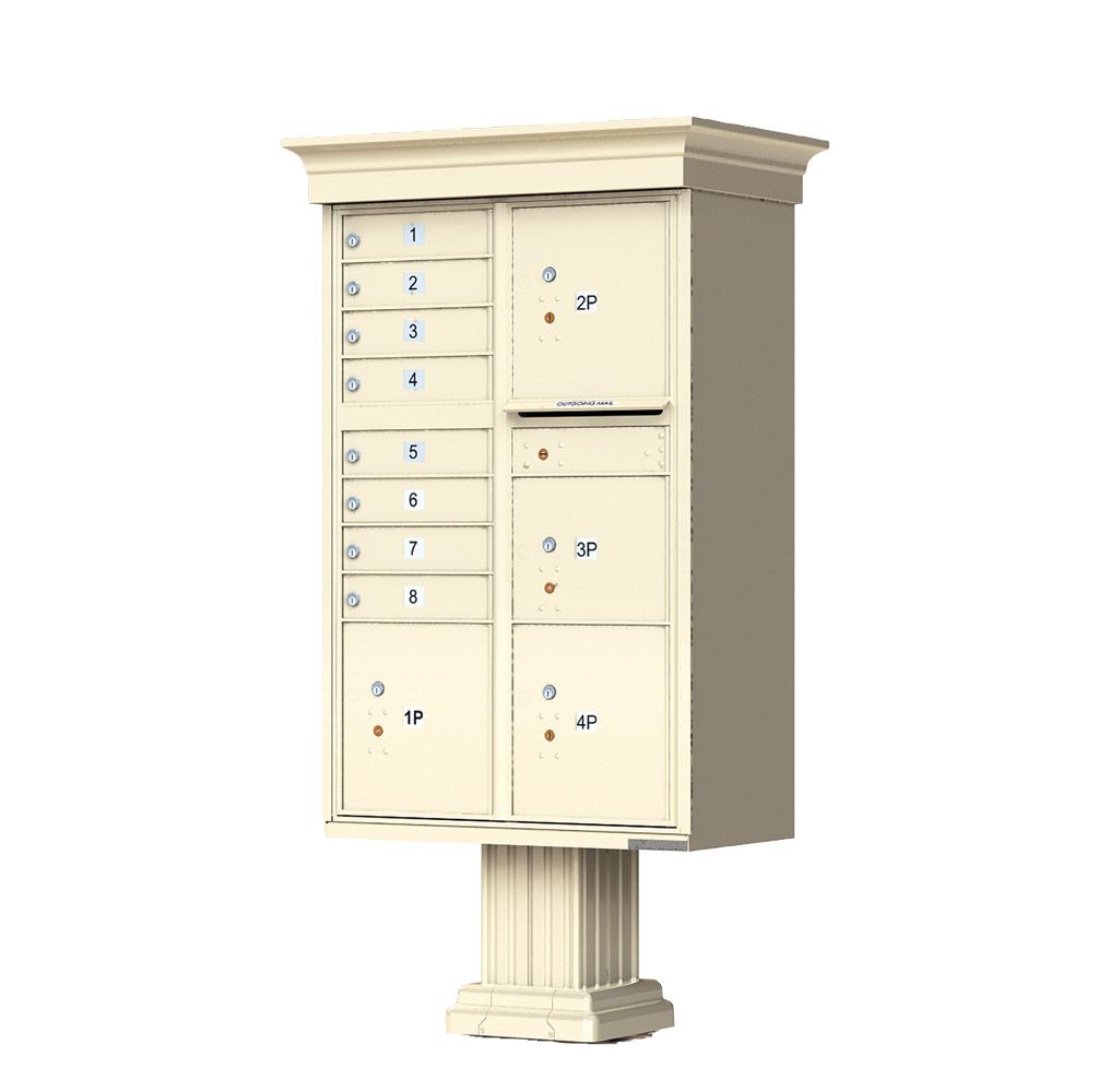 Florence 8 Door Cluster Mailbox CBU with 4 Parcel Lockers, Decorative Crown and Pedestal Included