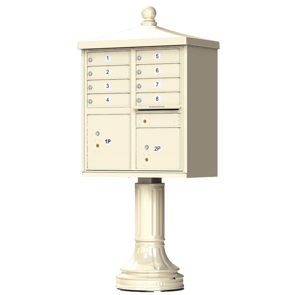 Florence 8 Door Cluster Mailbox CBU with 2 Parcel Lockers, Decorative Finial and Pedestal Included