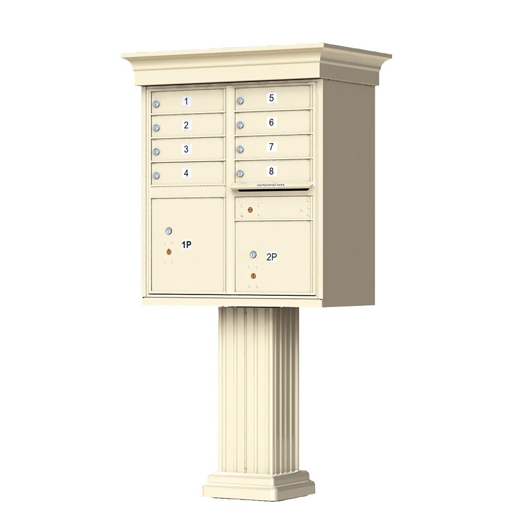 Florence 8 Door Cluster Mailbox CBU with 2 Parcel Lockers, Decorative Crown and Pedestal Included
