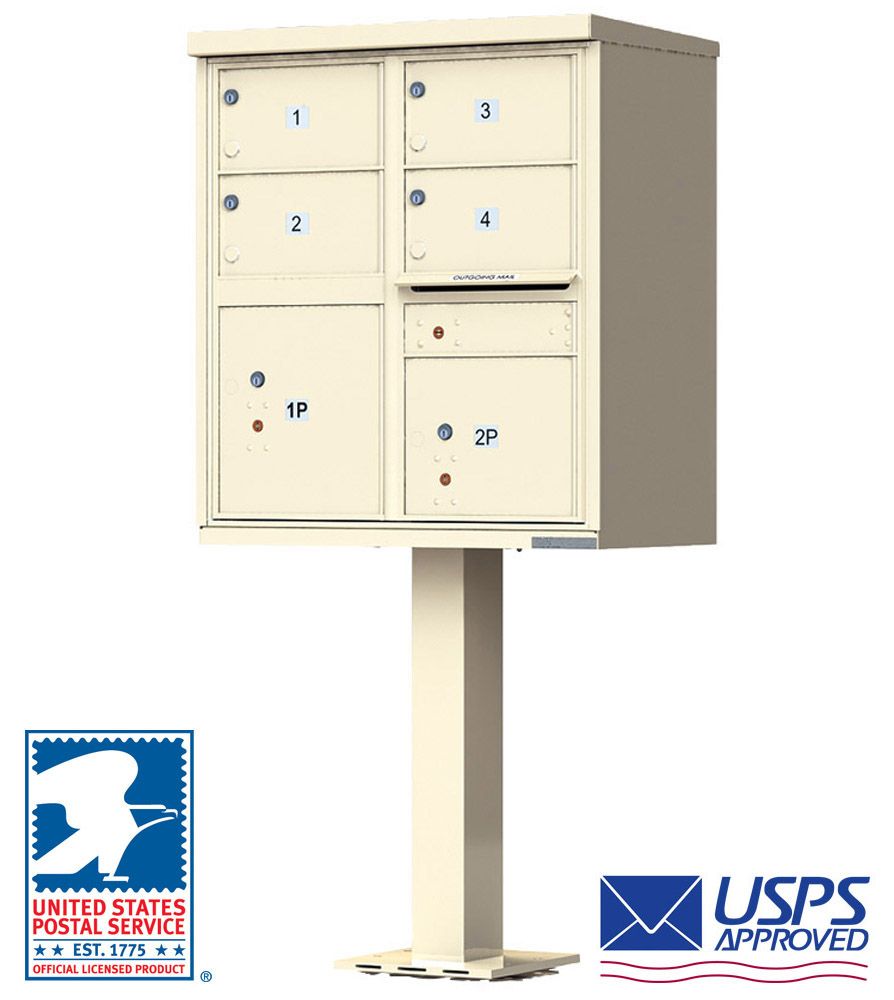 4 Door CBU Mailboxes with Extra Large Tenant Doors - USPS Approved (Includes Pedestal)