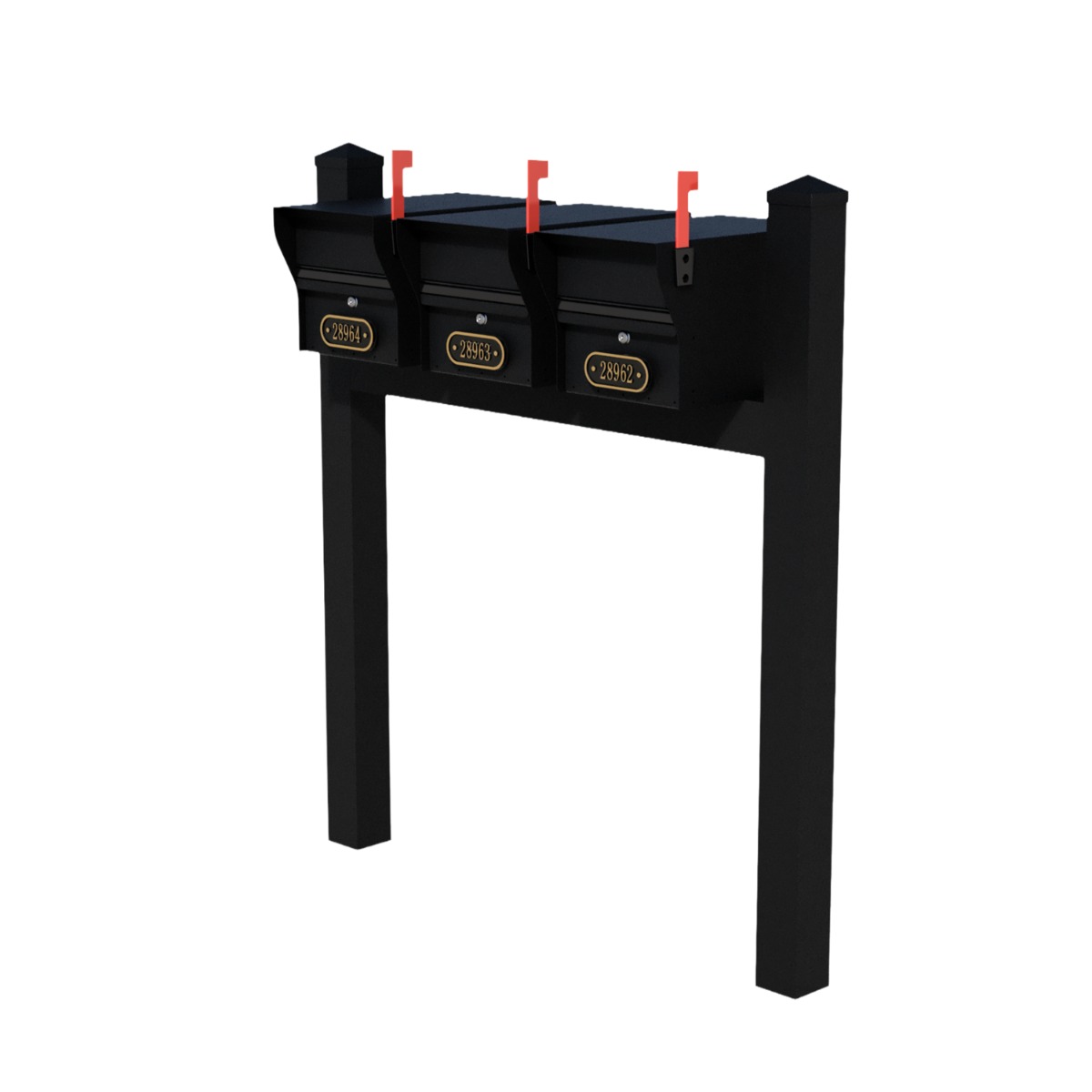 Whitehall Triple Mount MailVault Mailbox Rack with Pyramid Caps (3 Mailboxes, Tri-Mount Rack with MV Hardware)