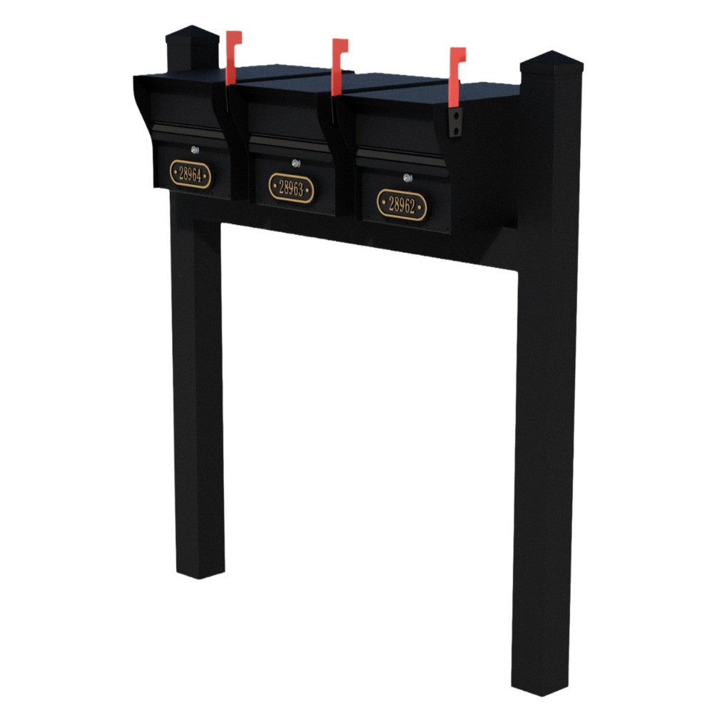 Whitehall Triple Mount MailVault Mailbox Rack with Pyramid Caps (3 Mailboxes, Tri-Mount Rack with MailVault Hardware)