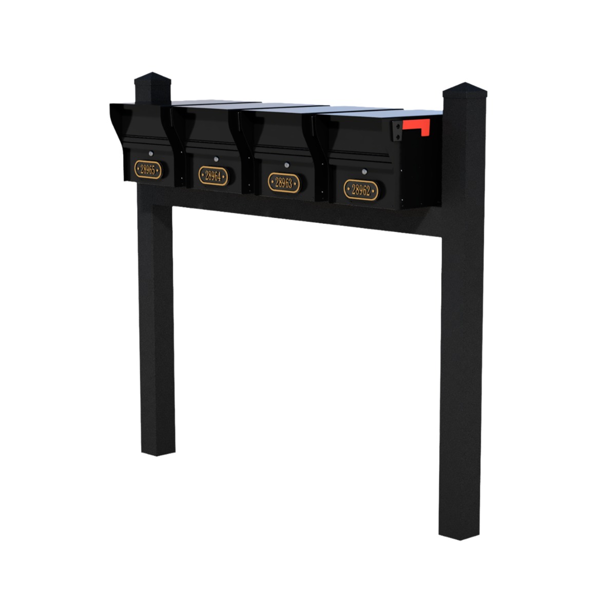 Whitehall Quad Mount MailVault Mailbox Rack with Pyramid Caps (4 Mailboxes, Quad Mount Rack with MV Hardware)