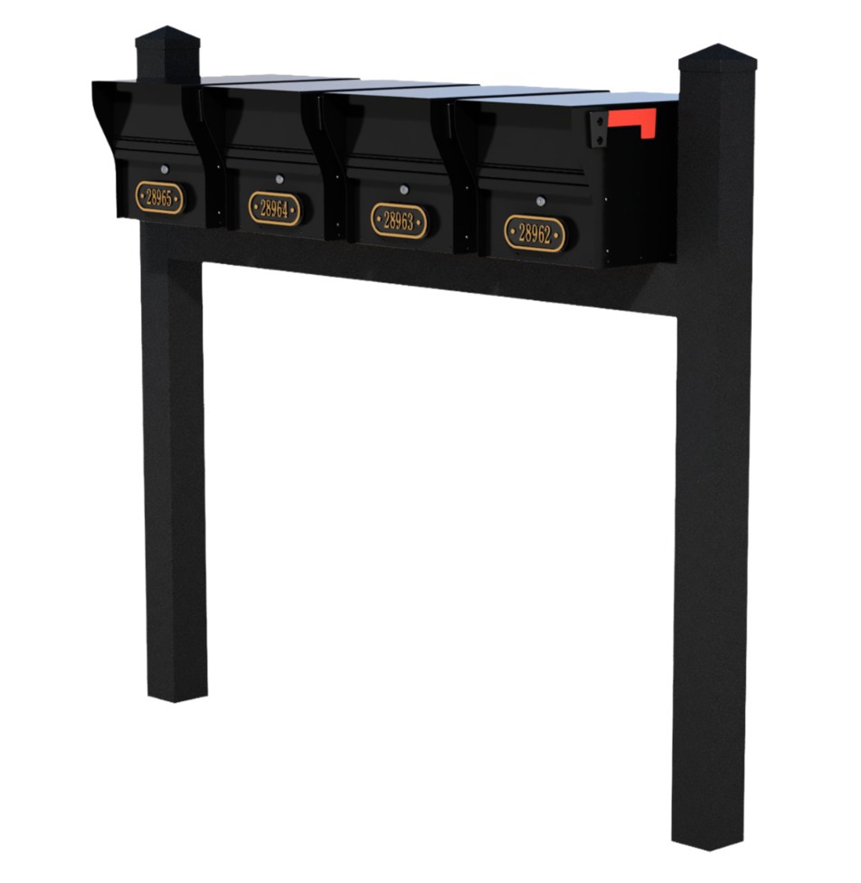 Whitehall Quad Mount MailVault Mailbox Rack with Pyramid Caps (4 Mailboxes, Quad Mount Rack with MailVault Hardware)