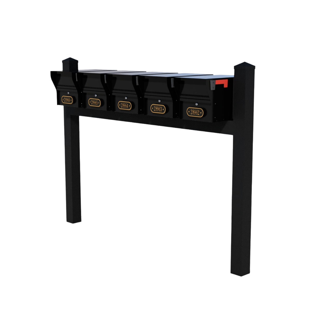 Whitehall Quint Mount MailVault Mailbox Rack with Pyramid Caps (5 Mailboxes, Quint Mount Rack with MV Hardware)