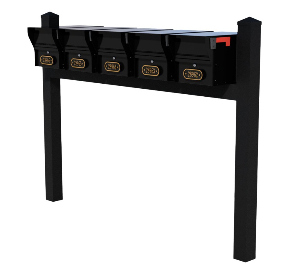 Whitehall Quint Mount MailVault Mailbox Rack with Pyramid Caps (5 Mailboxes, Quint Mount Rack with MailVault Hardware)
