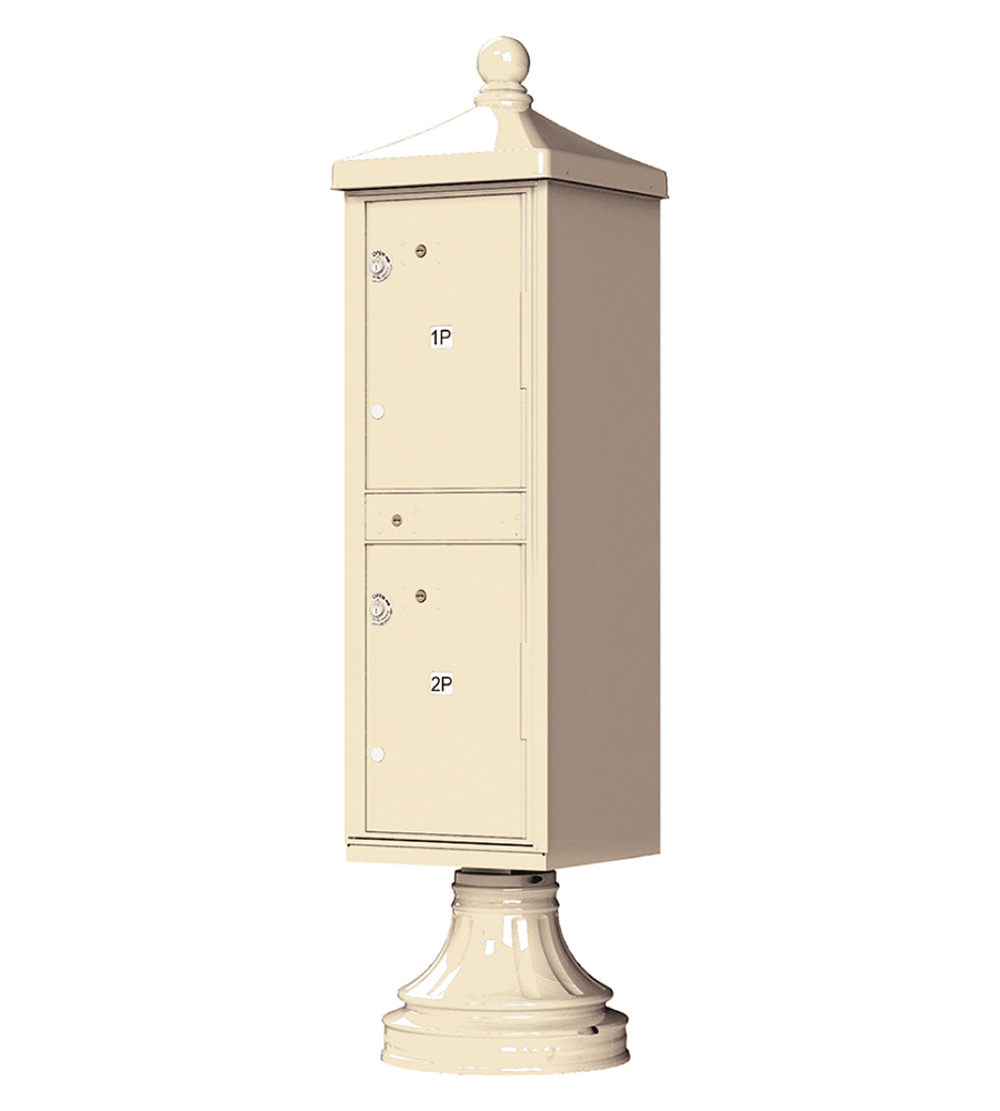 Cluster Mailbox CBU with 2 Parcel Lockers, Decorative Finial and Round Pedestal Included, by Florence - USPS Approved