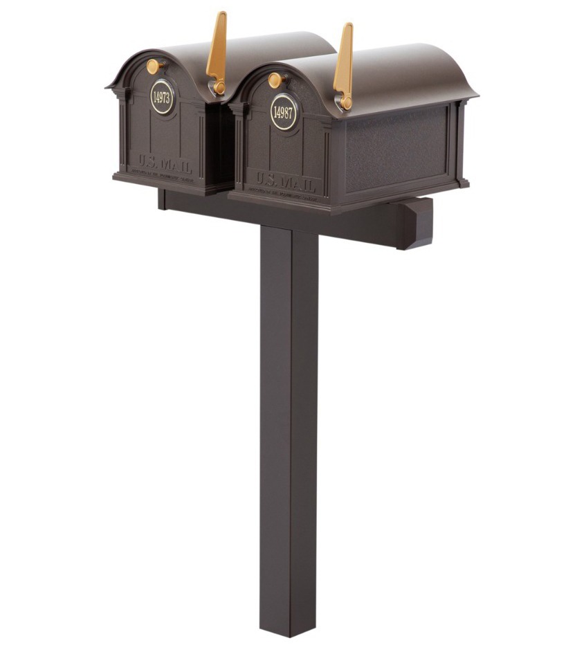 Balmoral Duo Mount Mailbox Set with Personalized Door Medallions – Available in Black, Bronze, and White